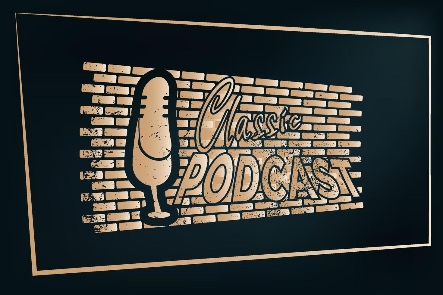 vintage podcast eller radiologotypdesign med mikrofon vektor