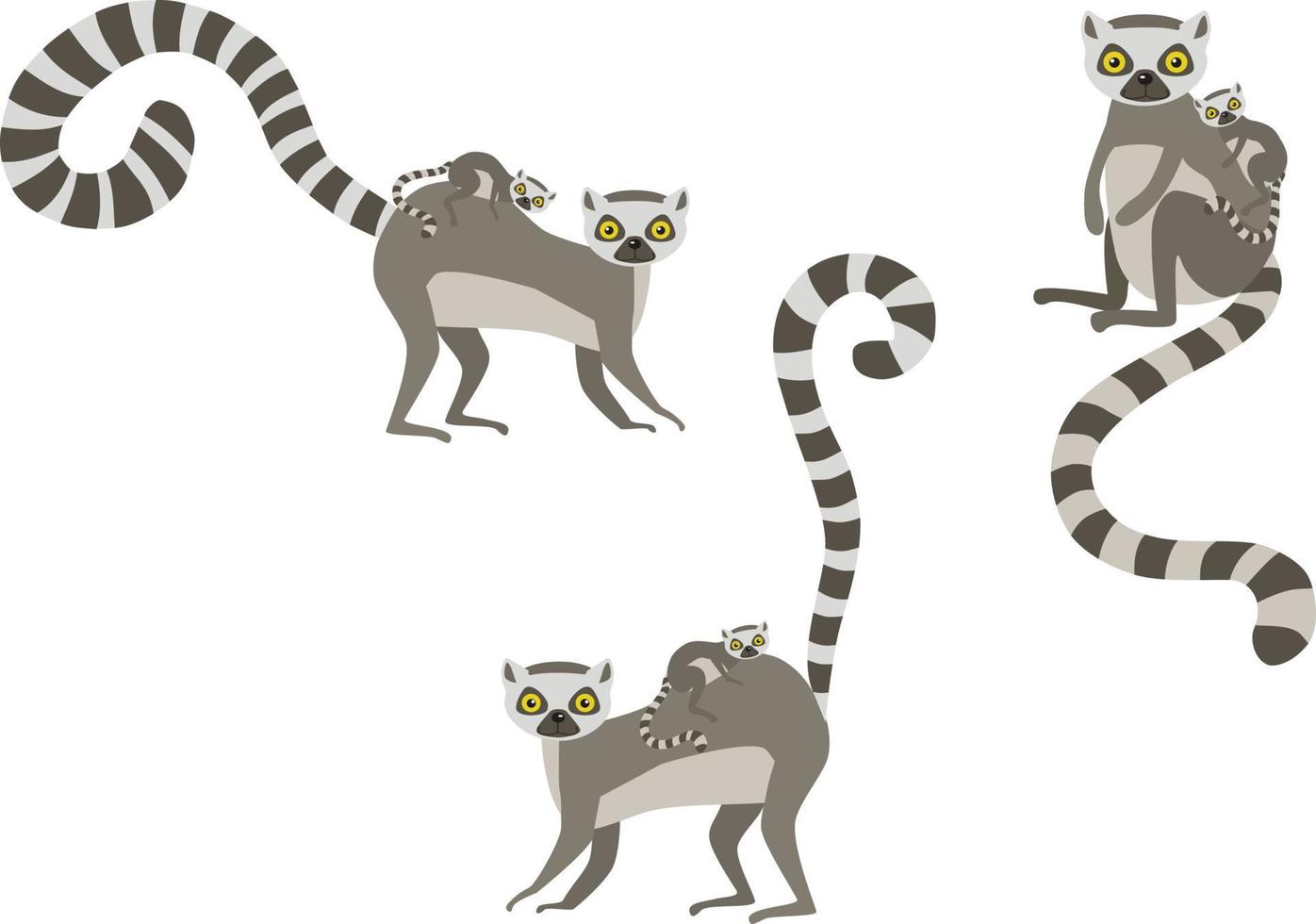 tecknade djur. mamma lemur står med sin lilla söta bebis. ställa in vektorillustration vektor