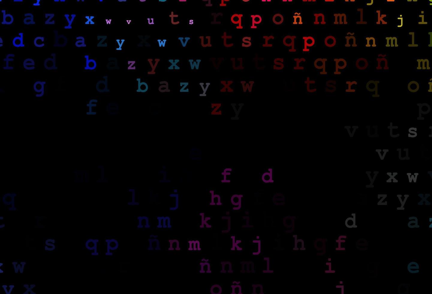 dunkles mehrfarbiges, regenbogenfarbenes Vektorlayout mit lateinischem Alphabet. vektor
