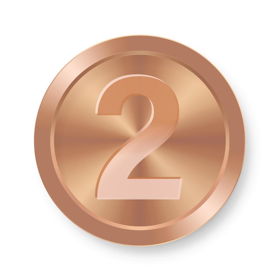 Bronzemünze mit Nummer zwei Konzept der Internet-Ikone vektor