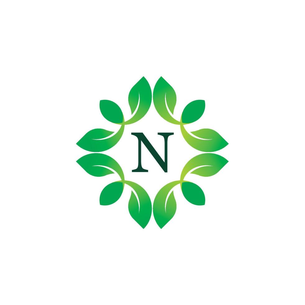 bokstaven n blommig monogram logotyp vektor