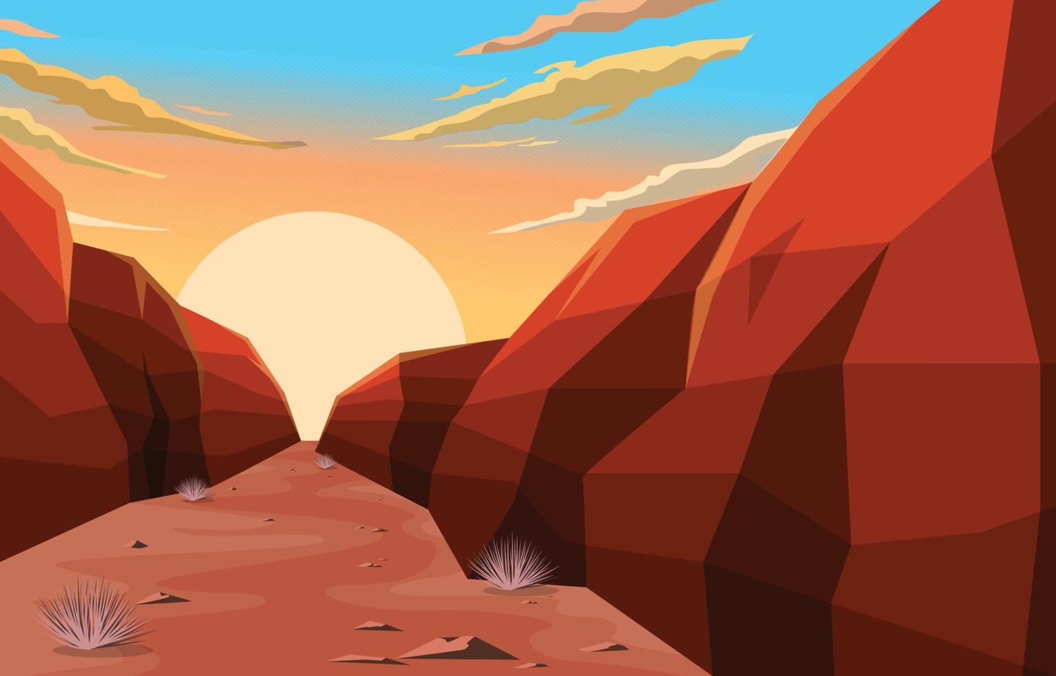 soluppgång i västra amerikanska rock cliff stora öken landskap illustration vektor