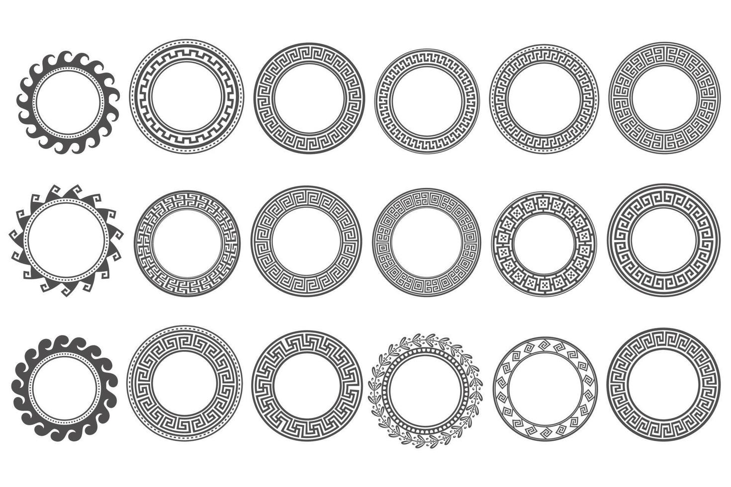 cirkel grekiska ramar. runda slingrande gränser. dekoration element mönster. vektor illustration isolerad på vit bakgrund