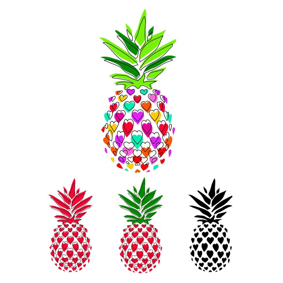 Ananas tropische Früchte skizzieren schwarze Linienvektorillustration vektor