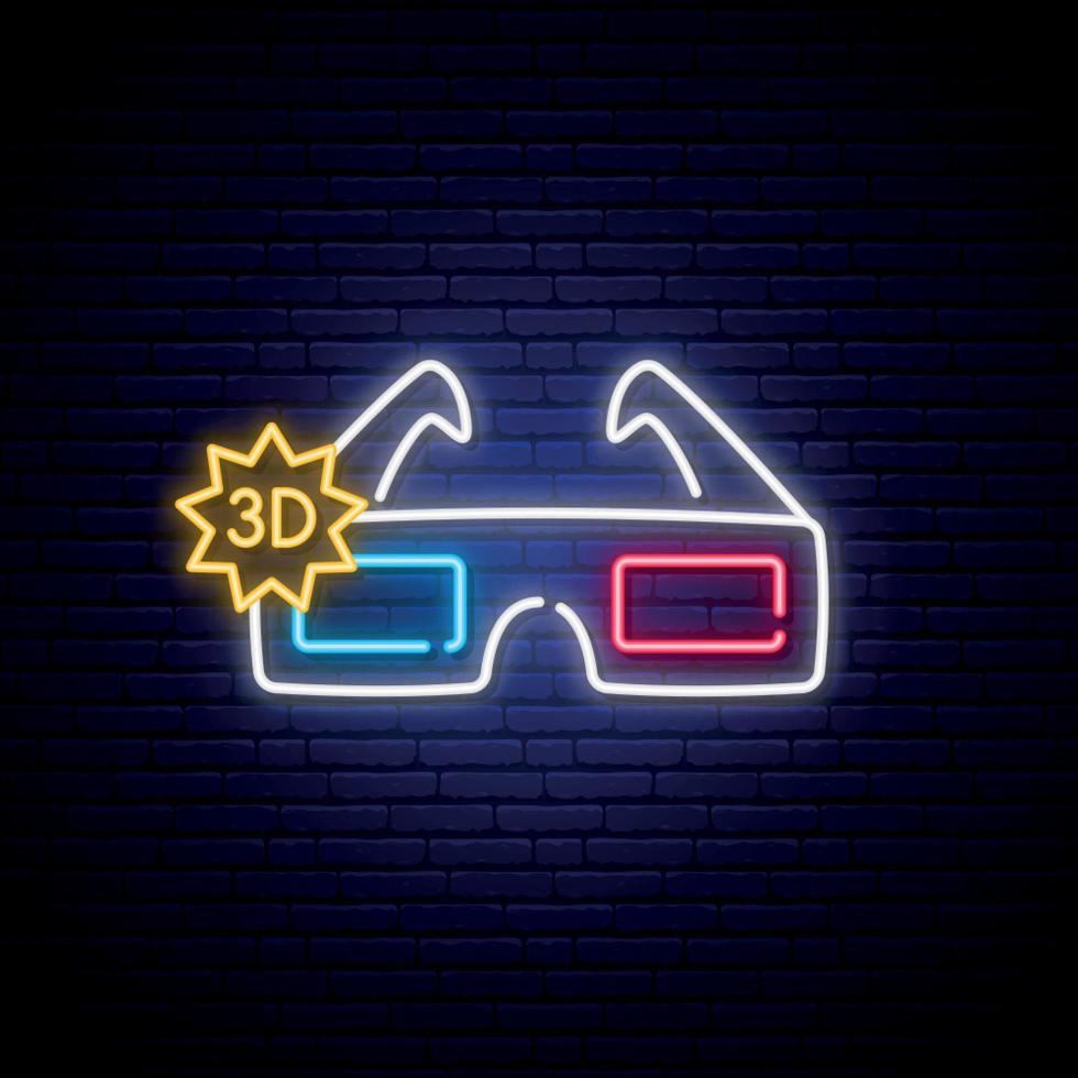 neon 3d glasögon tecken. vektor