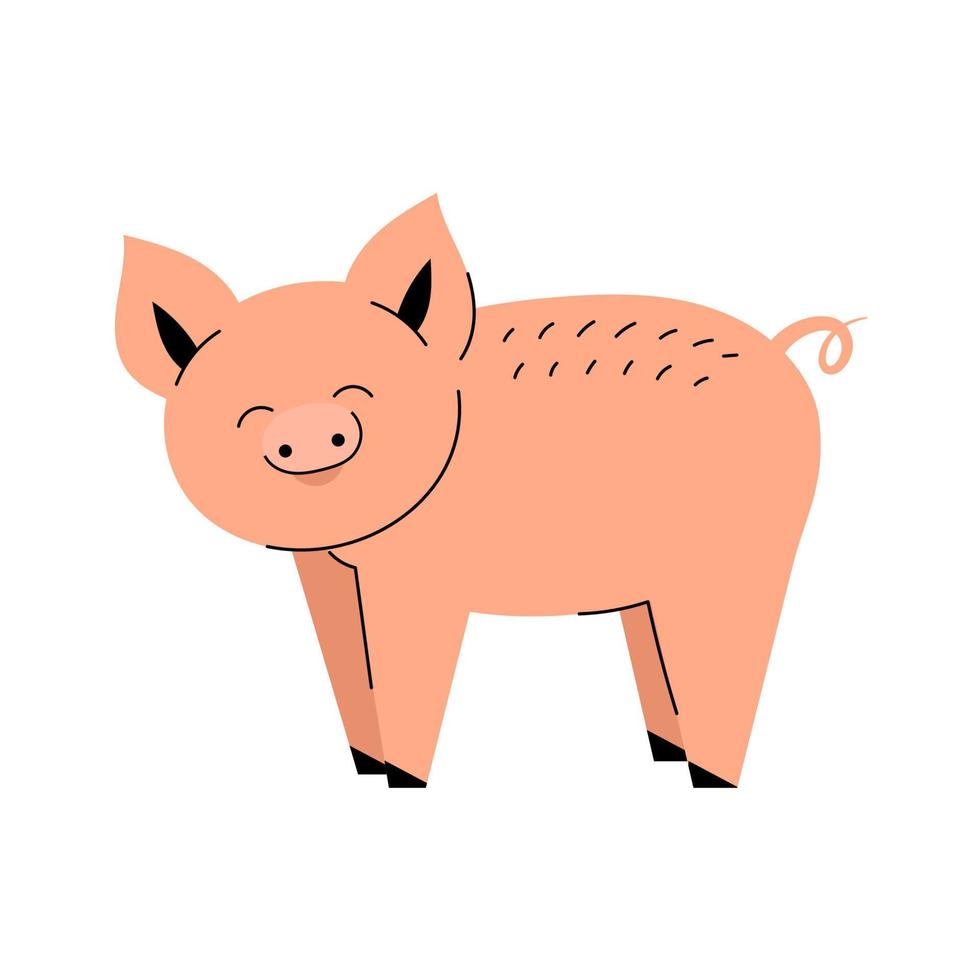 süßes Schwein. Cartoon-Nutztiere. einfacher Vektor flach