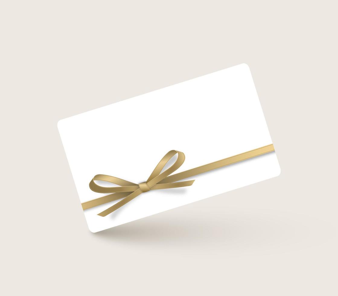 vit presentkort med gyllene band och rosetter. mall för en festlig presentkupong, inbjudan och certifikat. vektor illustration