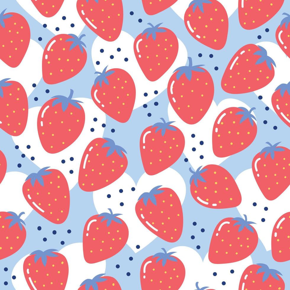 süßes rotes Erdbeermuster auf blauem Hintergrund vektor