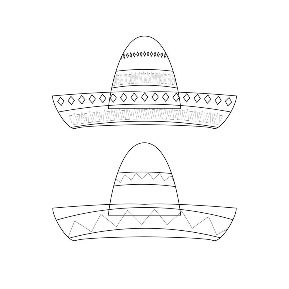 sombrero cinco de mayo element liniear illustration för målarbok vektor