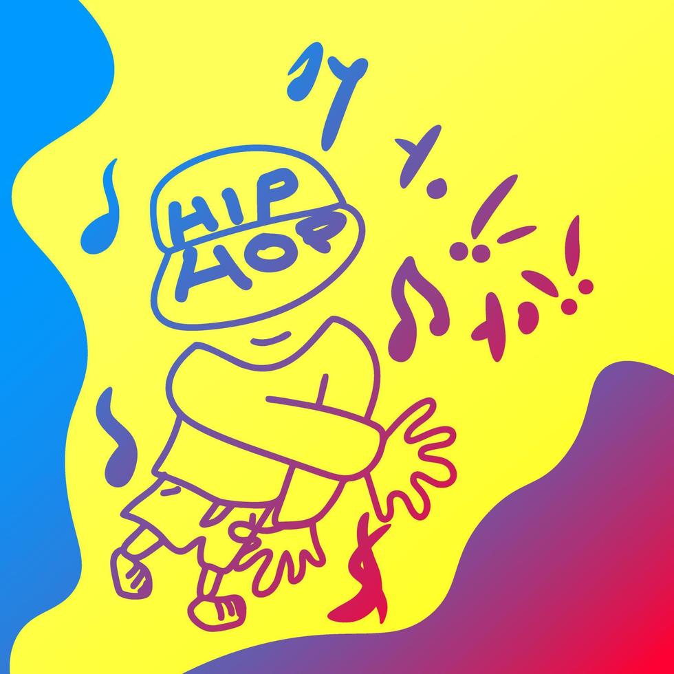 bunte illustration des hip-hop-jungen, der musik tanzt und hört vektor