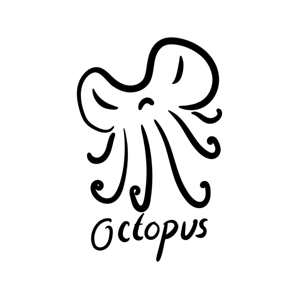 bläckfisk logotyp med handritad text vektor konst