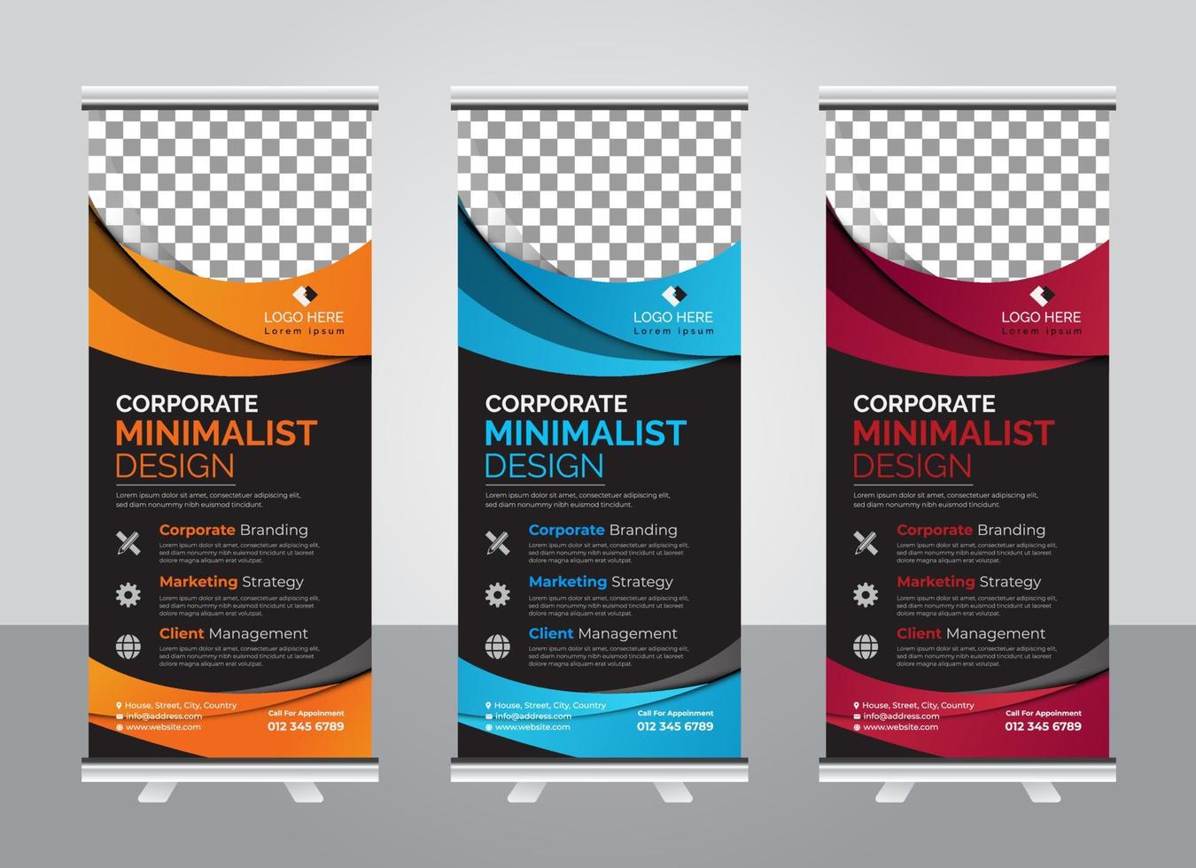 modern företags färgglada roll up standee banner designmall vektor