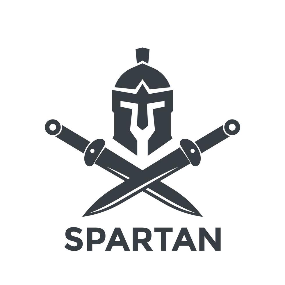 spartanische Logo-Vorlage mit Helm und Schwertern vektor