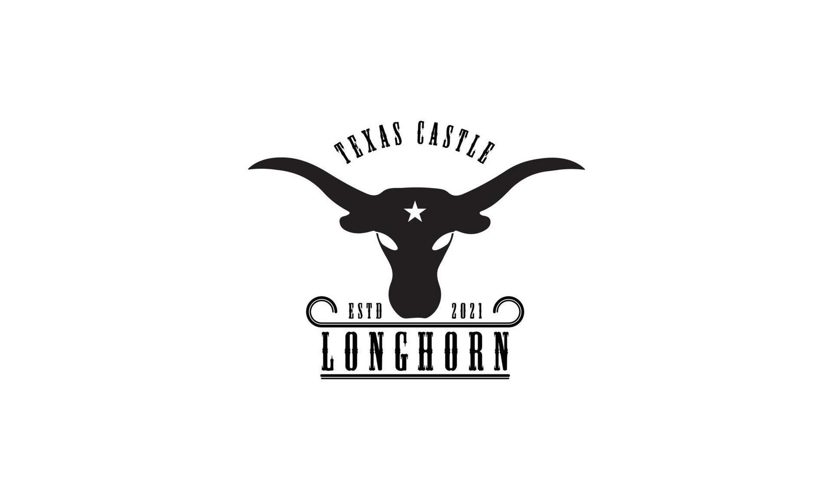 Texas-Longhorn-Kuh, Vintages Logodesign des Country Western-Stierviehs nettes Etikett für Familienbauernhof vektor