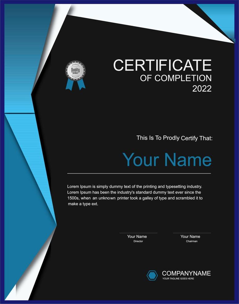 modern certifikatporträttdesign med blå och svarta ränder vektor