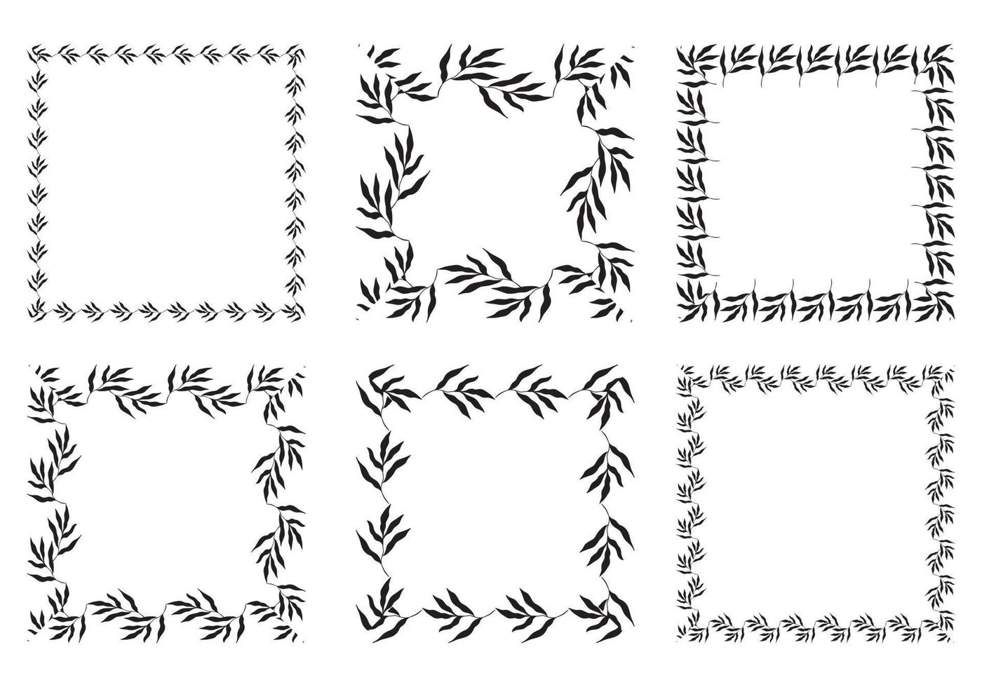 illustration av samling av diverse fyrkantiga svarta fyrkantiga ramar gjorda av växter på vit isolerad bakgrund vektor