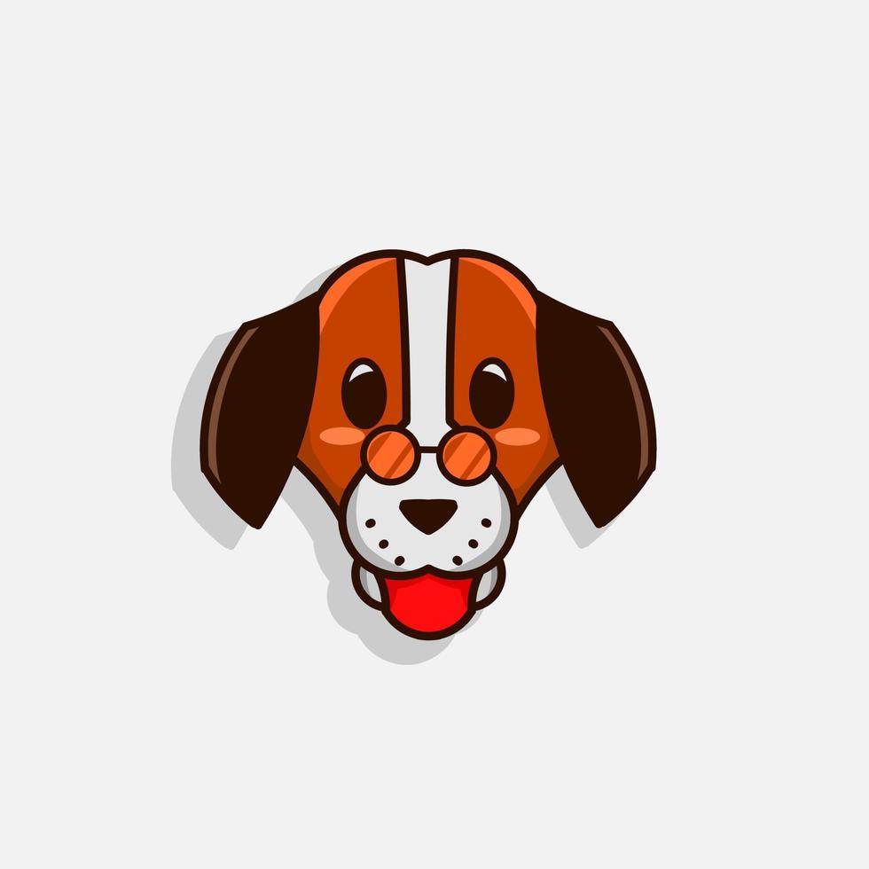 hund logotyp tecknad söta husdjur leende valp maskot bära glasögon på vit bakgrund vektor