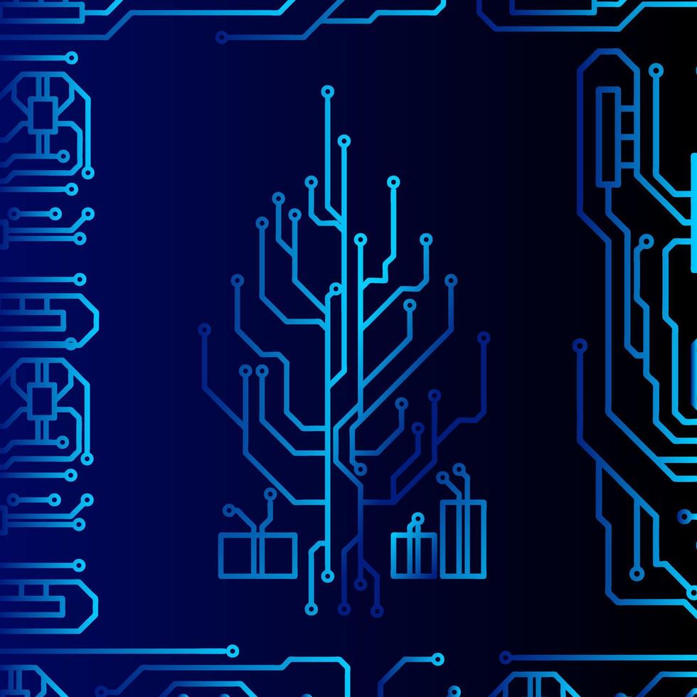 högteknologisk julgransteknik geometrisk och anslutningssystem bakgrund med digital data abstrakt. elektronisk mörkblå bakgrundsbild. vektor illustration.