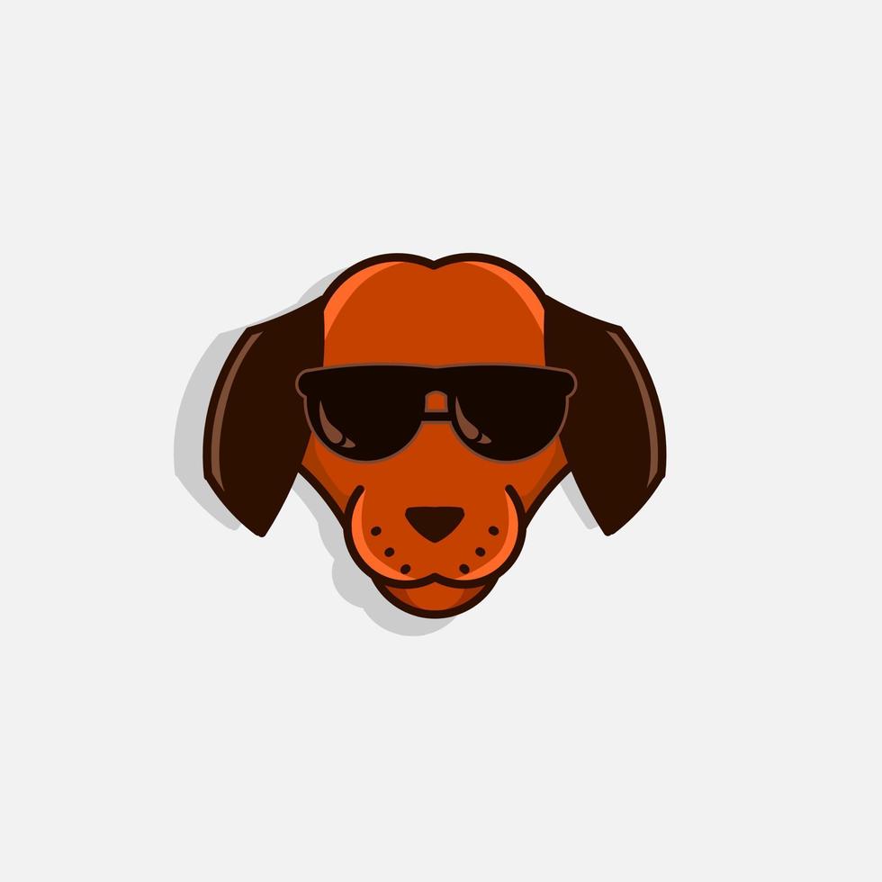 hund logo cartoon niedliches haustier lächeln welpen maskottchen tragen brille auf weißem hintergrund vektor