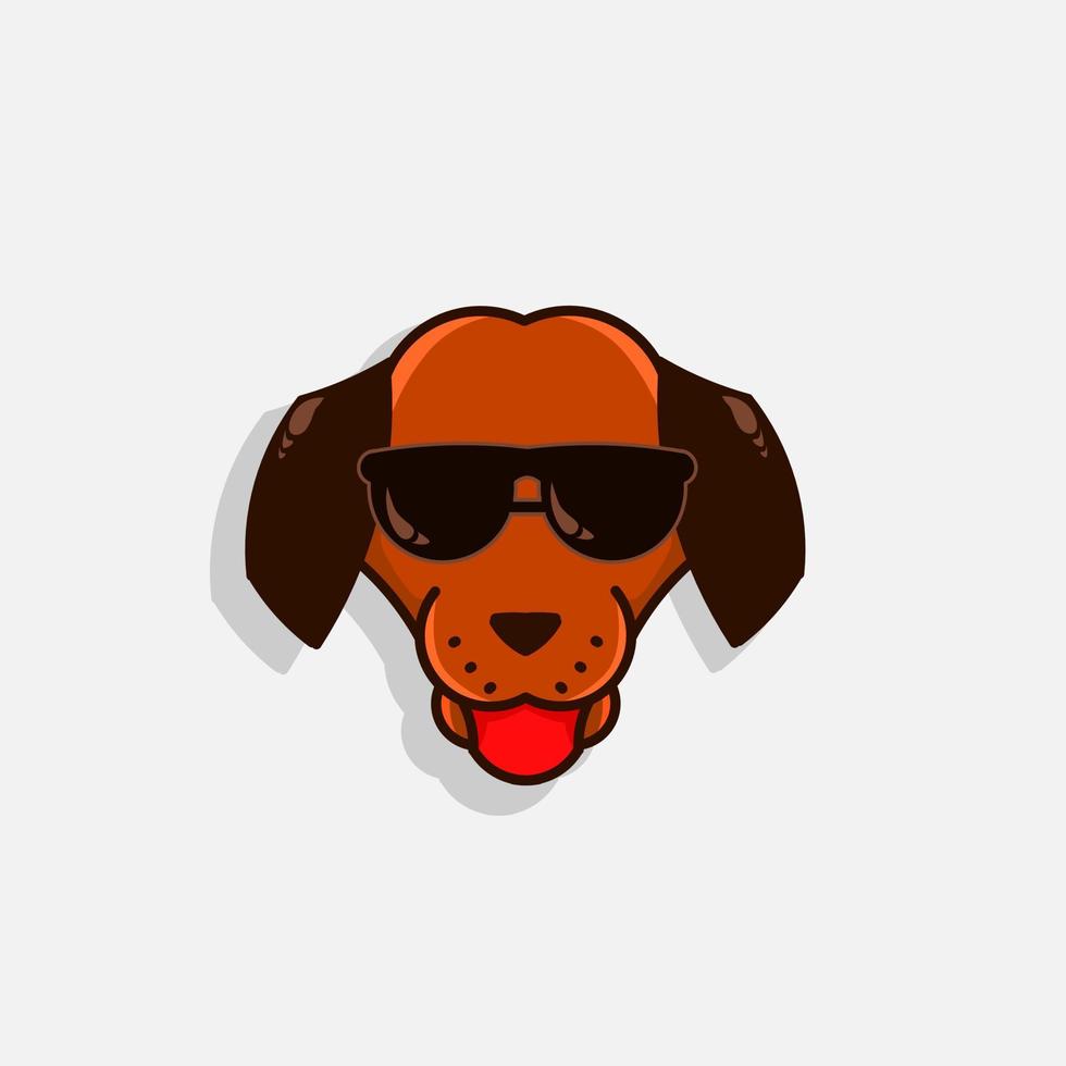 hund logo cartoon niedliches haustier lächeln welpen maskottchen tragen brille auf weißem hintergrund vektor