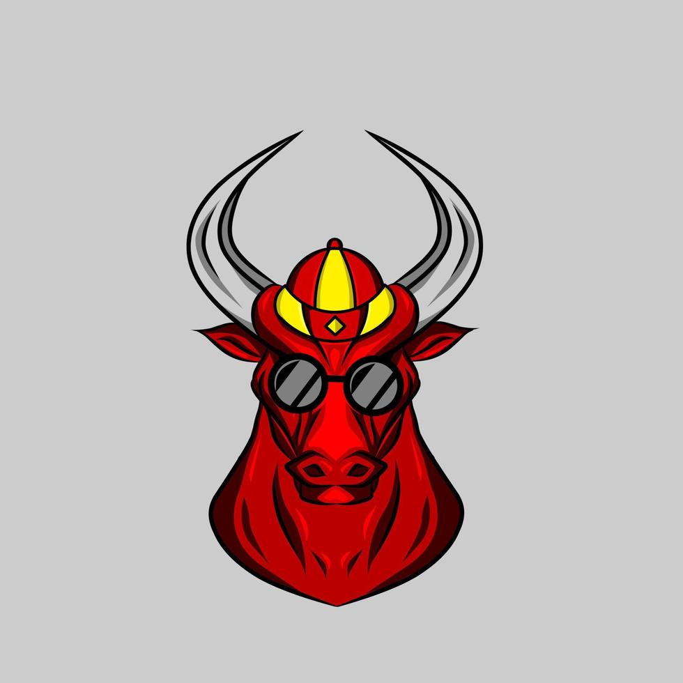 vild ox buffelko tjur kinesisk stjärntecken symbol logotyp maskot på månnyår vektor