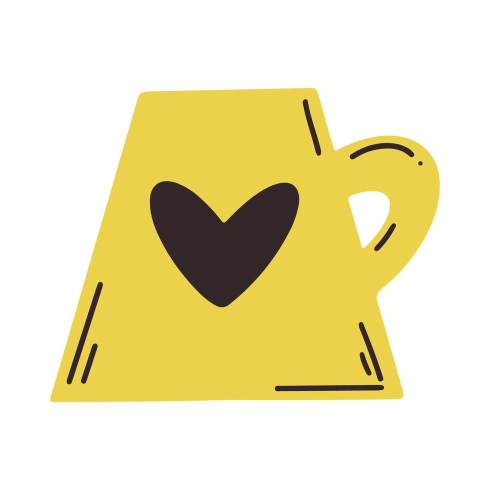 handritad kopp te för teparty isolerad på vit bakgrund. doodle mugg kaffe. tecknad kopp med sött hjärta design. keramiska serviser för alla hjärtans dag design, inslagning, restauranger och café vektor