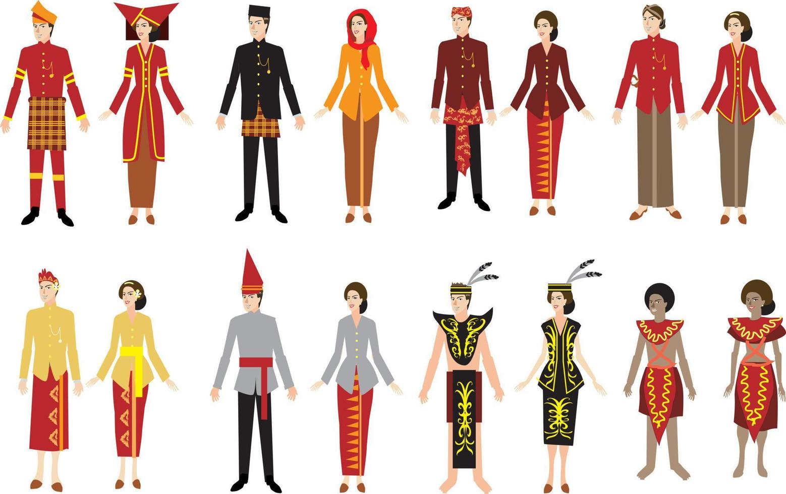 indonesischer traditioneller kleidersatzvektor vektor