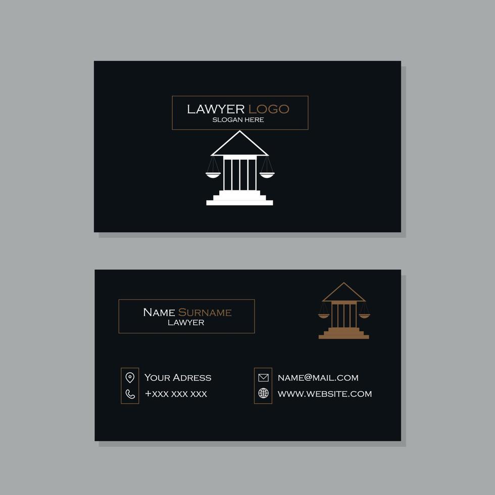 Anwaltsvisitenkarte mit Gebäudedesign mit Waage der Gerechtigkeit vektor