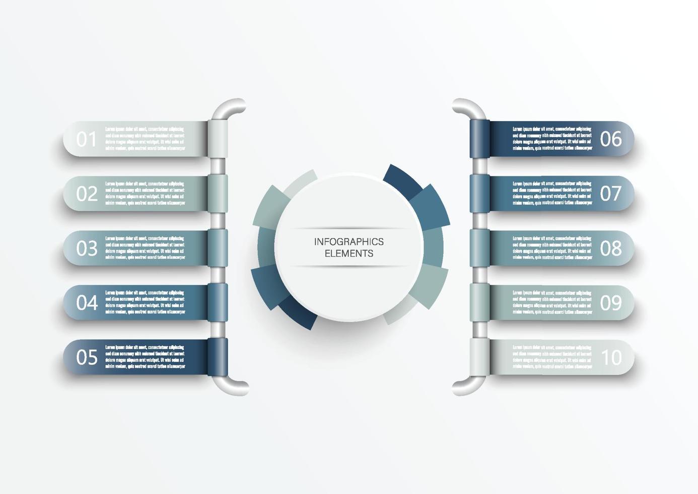 vektor infographic mall med 3d pappersetikett, integrerade cirklar. affärsidé med 10 alternativ. för innehåll, diagram, flödesschema, steg, delar, tidslinjeinfografik, arbetsflöde, diagram.