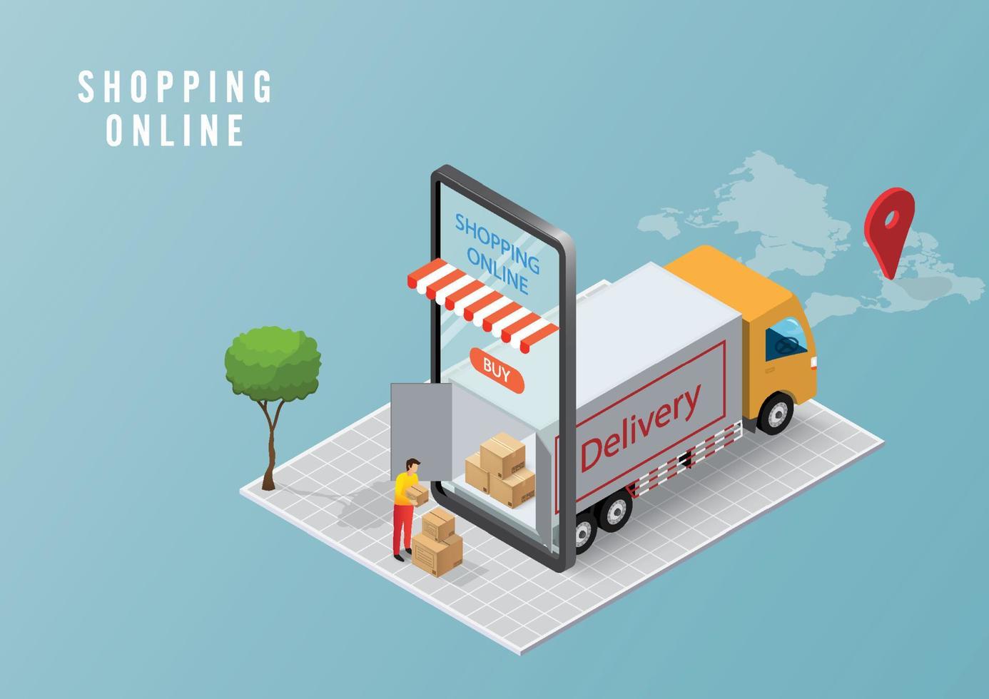 online leverans servicekoncept, beställningsspårning online, logistik leverans hem och kontor på mobil. vektor illustration