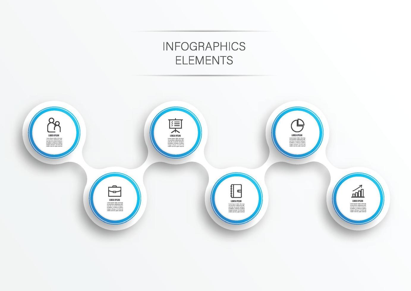 abstrakta element i grafen infographic mall med etikett, integrerade cirklar. affärsidé med 6 alternativ. för innehåll, diagram, flödesschema, steg, delar, tidslinjeinfografik, arbetsflödeslayout. vektor