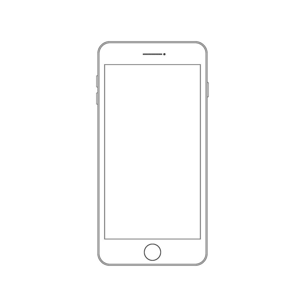 Umrisszeichnung modernes Smartphone. Smartphone-Gliederung Mock-up-Vektor-Design-Vorlage. Symbol für die Mobiltelefonleitung. Doodle-Handy. Umrisszeichnung Smartphone. Smartphone-Gliederungssymbol. vektor