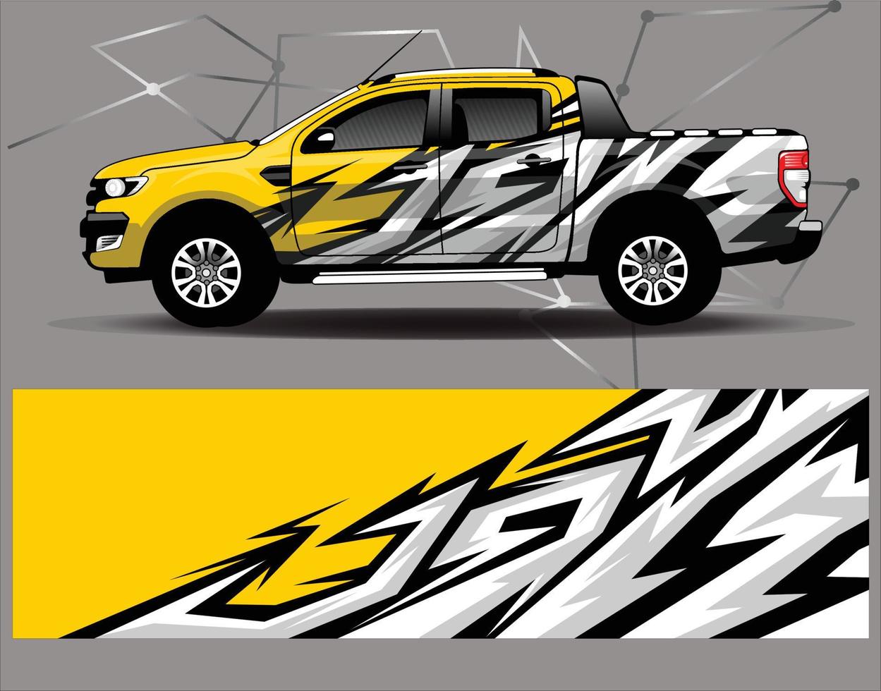 Auto-Wrap-Design-Vektor. grafische abstrakte Streifen-Rennhintergrund-Kit-Designs für Wrap-Fahrzeuge, Rennwagen, Rallyes, Abenteuer und Lackierungen vektor