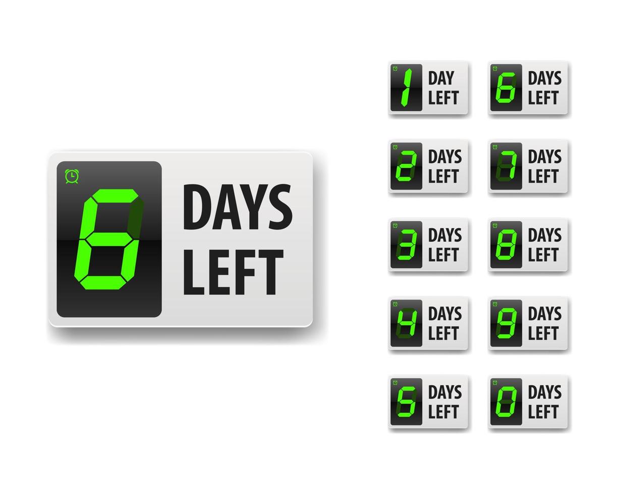 Countdown-Timer-Anzahl verbleibender Tage für Rabattverkauf oder Angebotsaktion. vektor