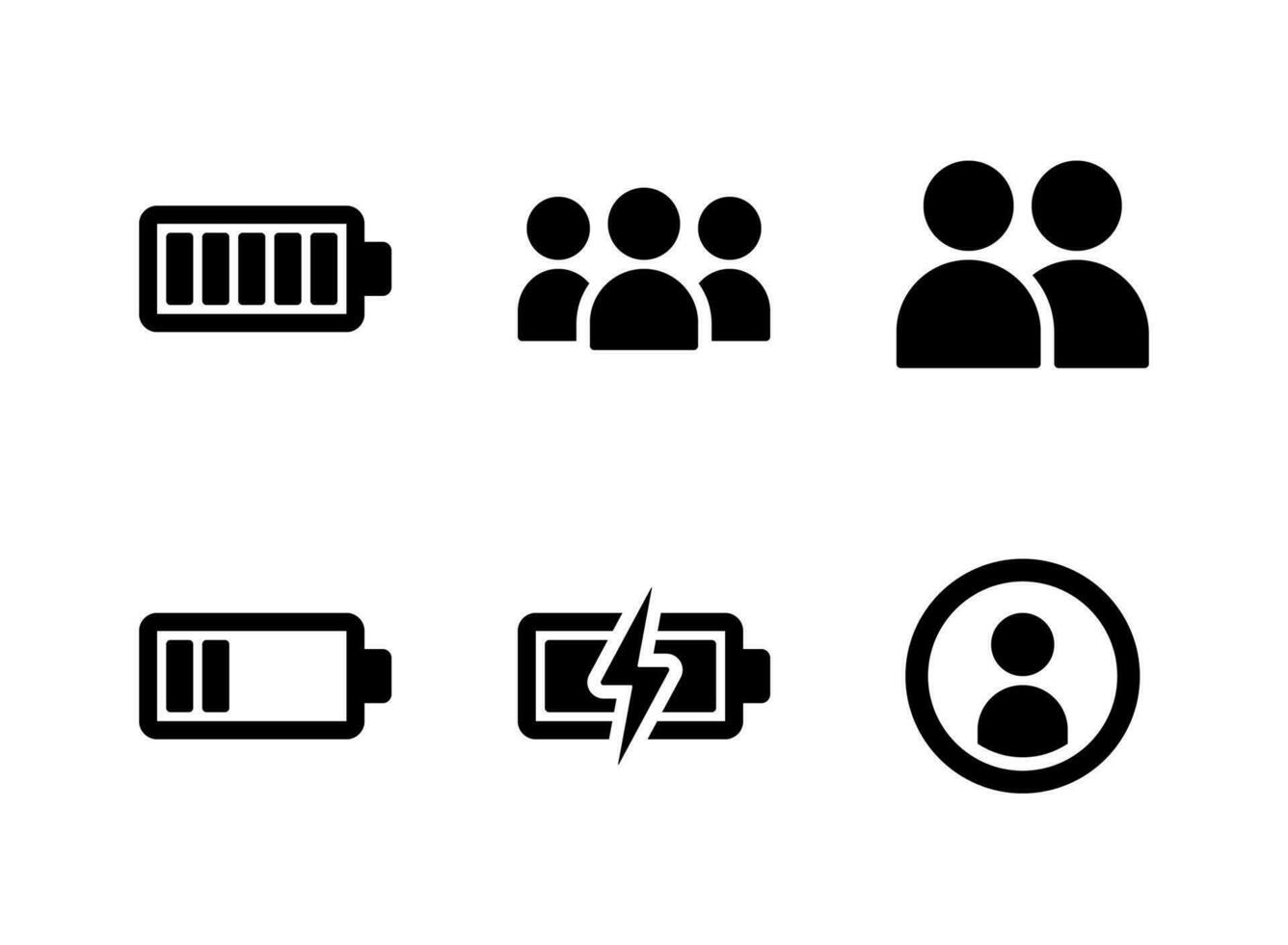 einfacher Satz von Benutzeroberflächen-bezogenen Vektor-Solid-Icons. enthält Symbole wie Batterie, Gruppe und mehr. vektor
