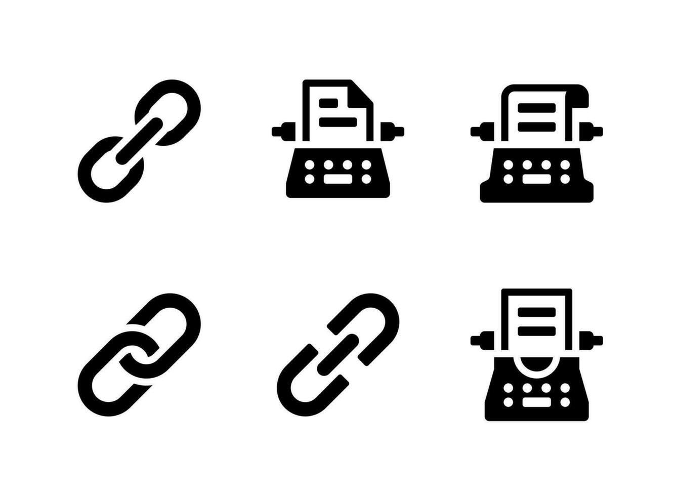einfacher Satz von Benutzeroberflächen-bezogenen Vektor-Solid-Icons. enthält Symbole wie Link, Schreibmaschine und mehr. vektor