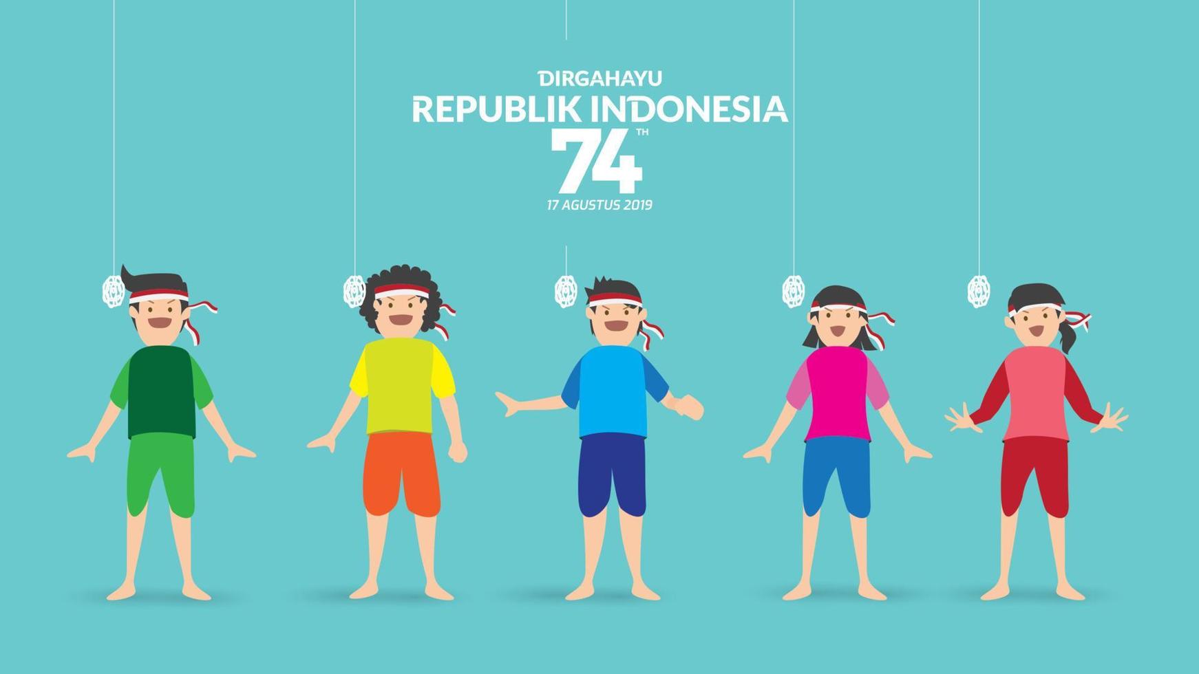 Indonesien traditionella spel under självständighetsdagen, cracker äta konkurrens varandra. firandet av friheten. - vektor