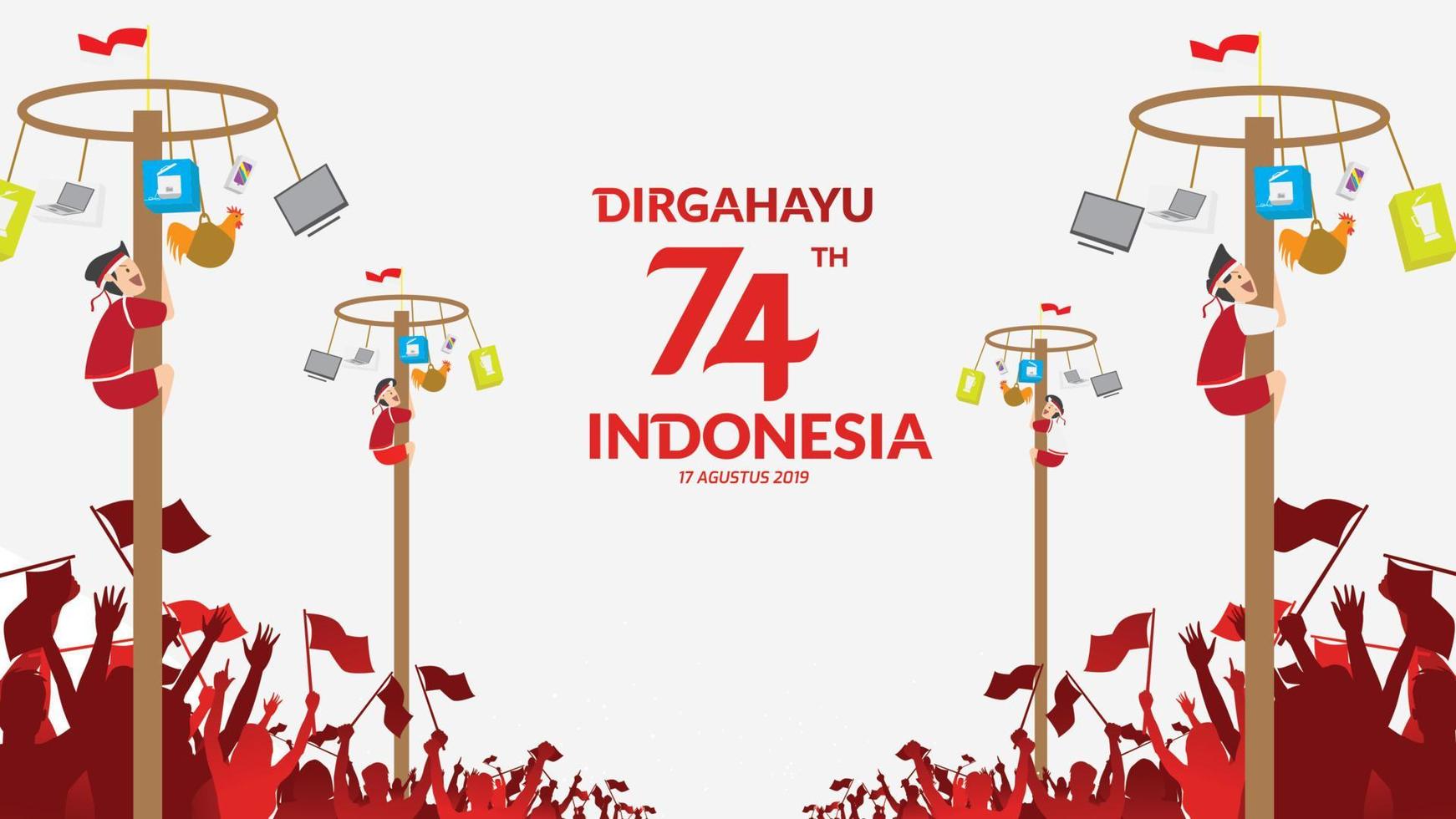 Indonesiens traditionella spel under självständighetsdagen, klättrade glatt på arekanöten. firandet av friheten. - vektor