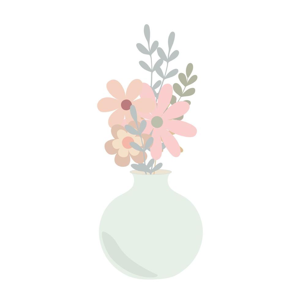 böhmische Vase mit ausgefallenen hellorangen Blumen in einfacher, flacher, abstrakter, pastellfarbener Vektorgrafik, trendiges, minimalistisches, gemütliches Wohnkulturkonzept, romantische Grußkarte, Einladung vektor