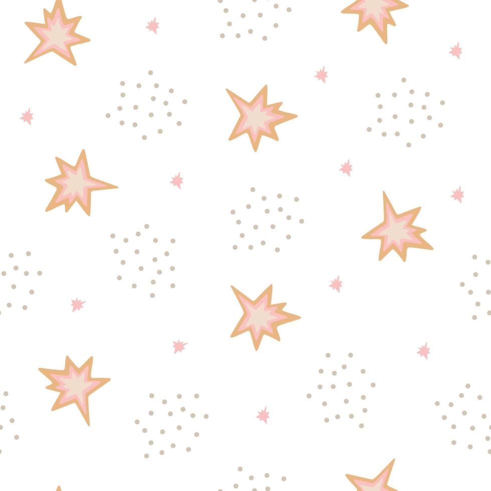 schöne Babydusche Sternenhimmel Polka Dot nahtlose Muster Vektorillustration, handgezeichnete Sterne in zufälliger chaotischer Reihenfolge, süße Träume Kinder lustiges einfaches Bild für Textilien, Geschenkpapier vektor