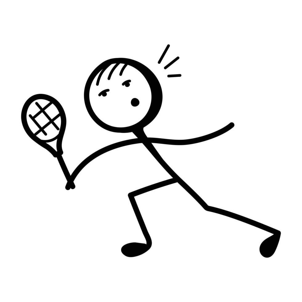 Überprüfen Sie diese Badminton-Spieler-Strichmännchen, handgezeichnete Ikone vektor