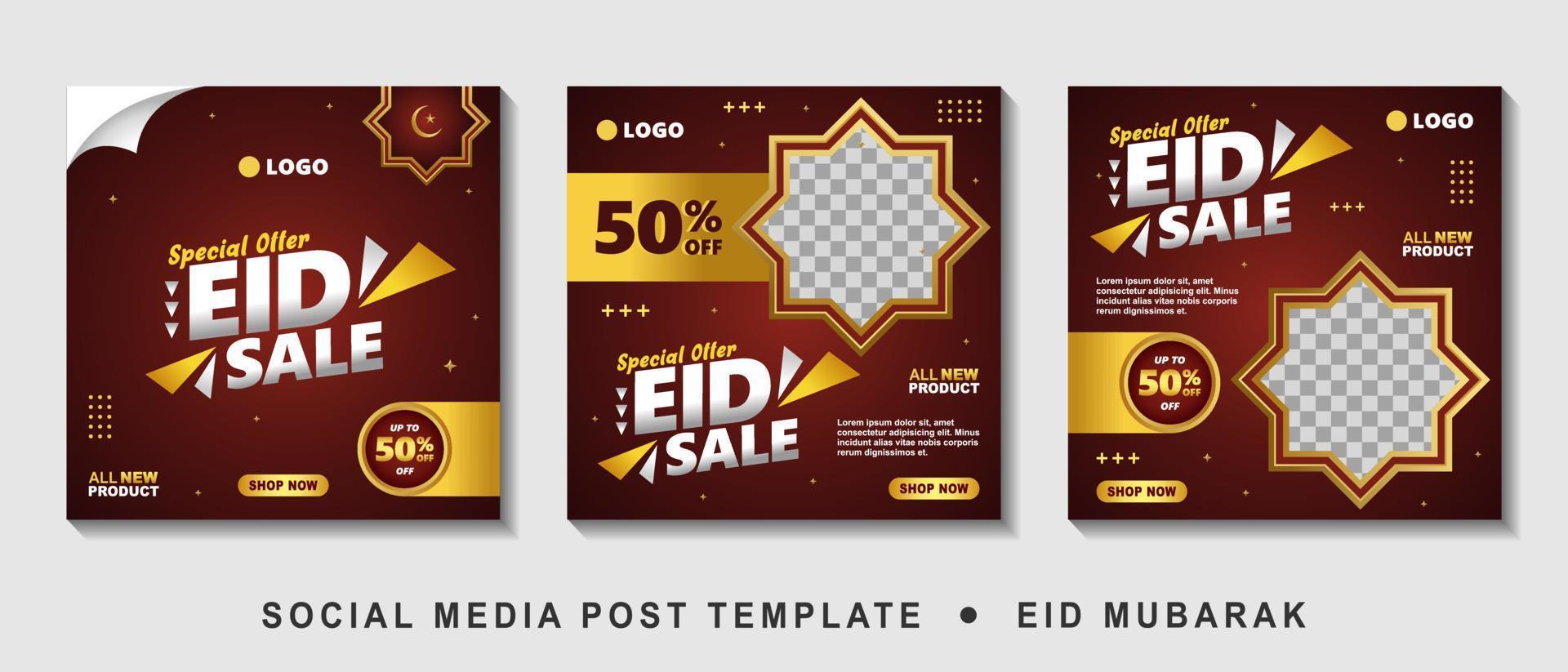 ställ in eid rea promotion fyrkantig banner mall med fotocollage. lämplig för webb marknadsföring och sociala medier mall post för reklam, evenemang, och etc. vektorillustration. vektor