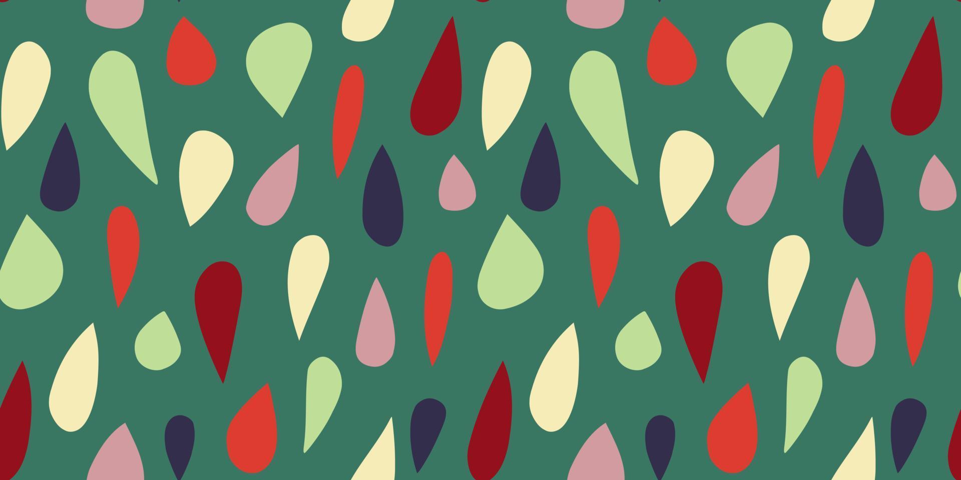handgezeichnete Regentropfen nahtloses Muster auf grünem Hintergrund. Tapete mit Wassertropfen. gekritzel regen hintergrund. skandinavischer Stil. vektor