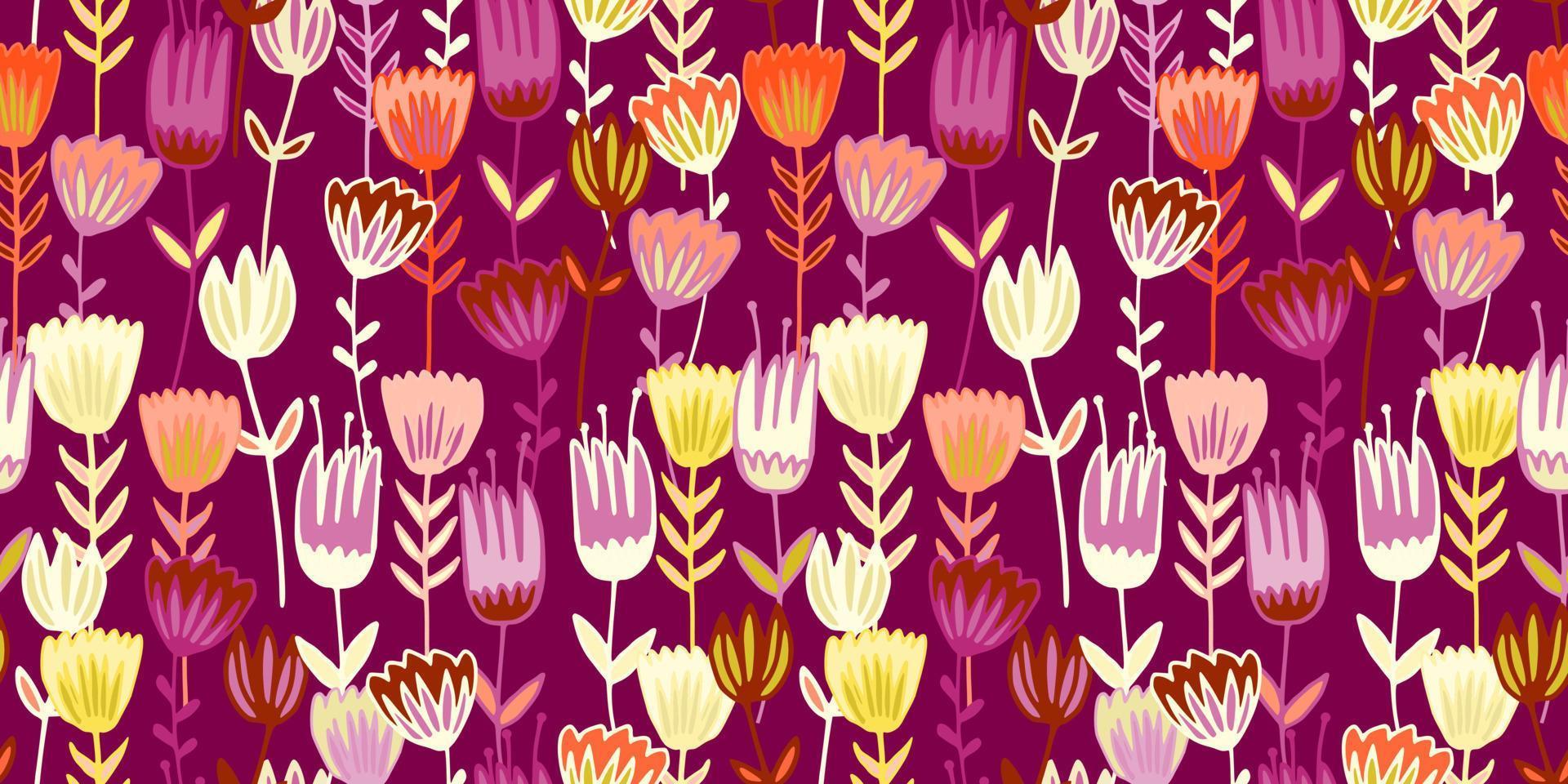 handritad vild blomma seamless mönster. doodle blommor i folklig stil. blommande konsistens. vektor