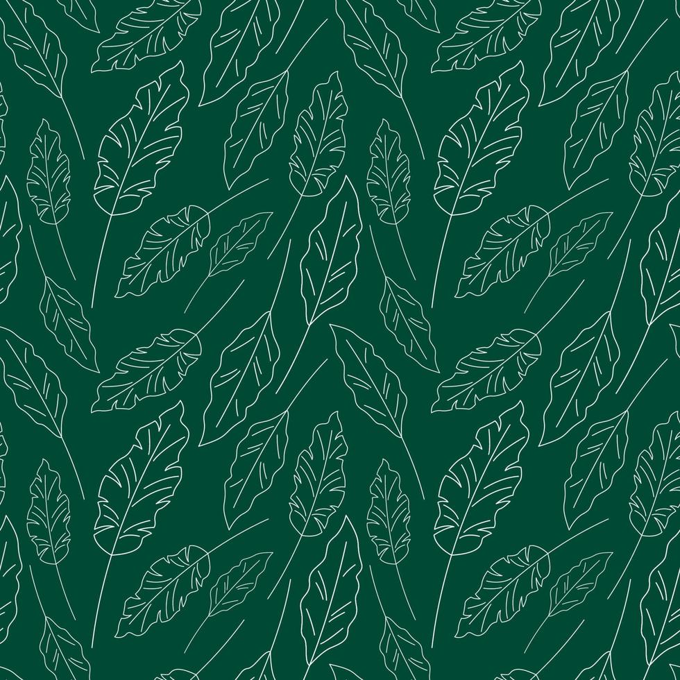 kontur lövmönster. vektor sömlös grön bakgrund med vita löv. handritad blad växt upprepa illustration