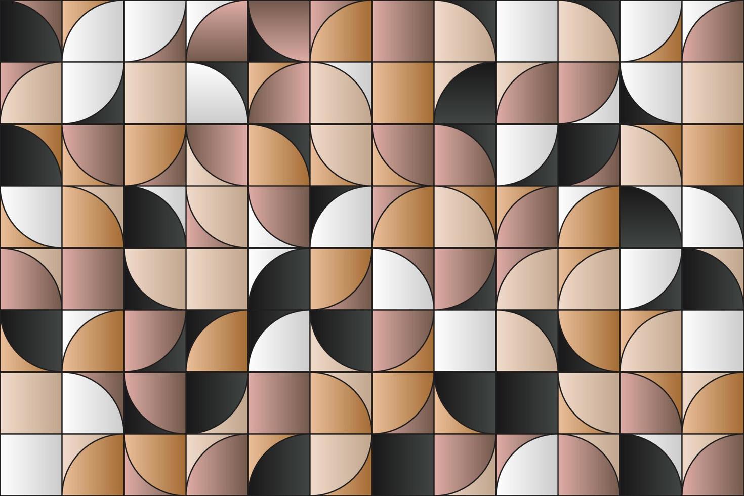 geometrisches nahtloses muster der braunen steigung. abstraktes zufälliges Halbkreismosaik mit Goldeffekt vektor