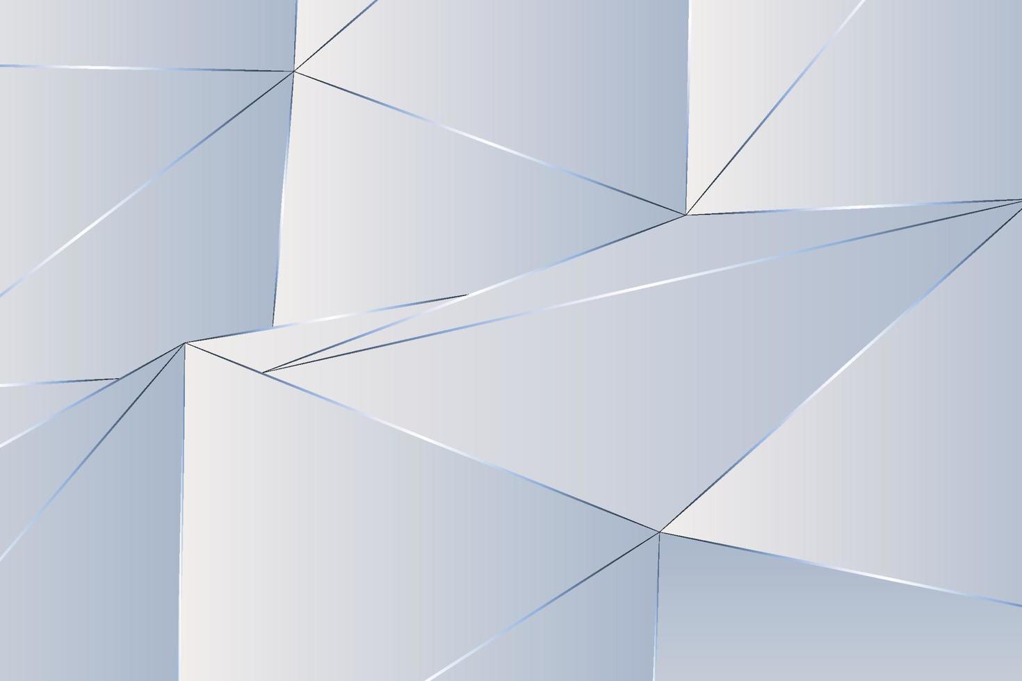 einfaches minimalistisches geometrisches Vektorhintergrunddesign. weißes polygonales Dreieck mit Polyreduktionstapete und silbernen Verlaufskonturen vektor
