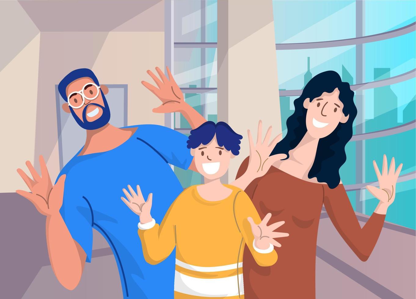 glad familj. pappa, mamma och barn. vektor illustration