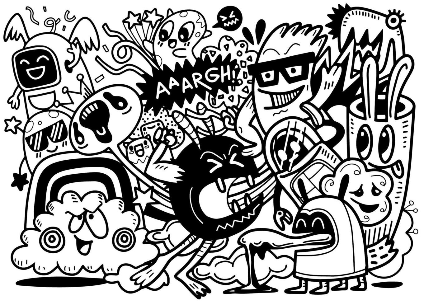 Vektorgrafik-Doodle von Aliens und Monster-Cartoon-Doodle-Illustration für Malbuch vektor