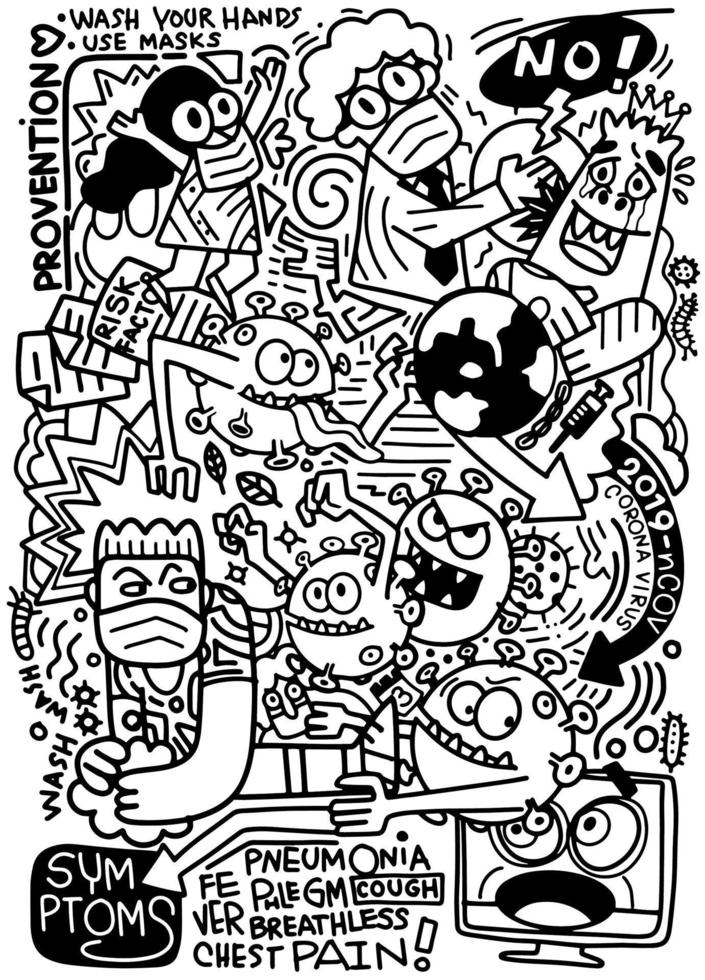 corona virus doodle skiss och illustration vektor